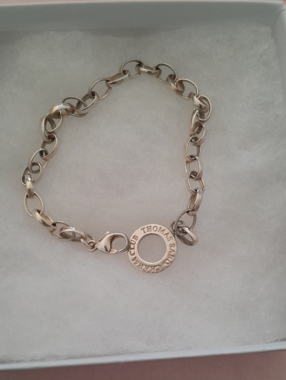 Thomas Sabo Silver-Tone Link Bracelet with Logo Ring Charm